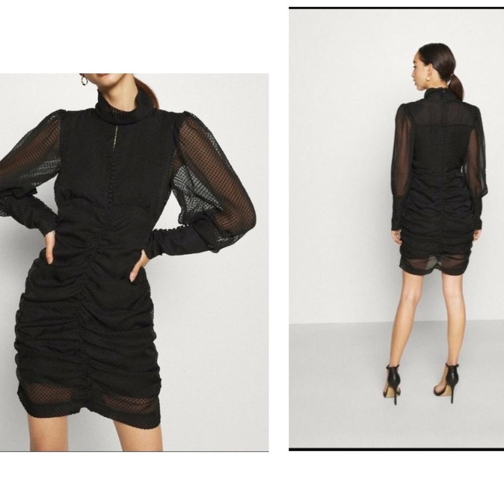 House of Harlow 1960 Ruched Mini Dress Black Shimmering Metallic Sheer Size: 2